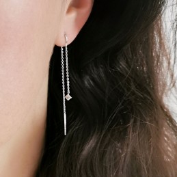 Boucles d'oreilles pendantes losanges zircons et chaîne Argent 925