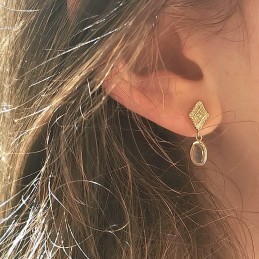 Boucles d'oreilles pendantes plaqué or pierre gemme labradorite